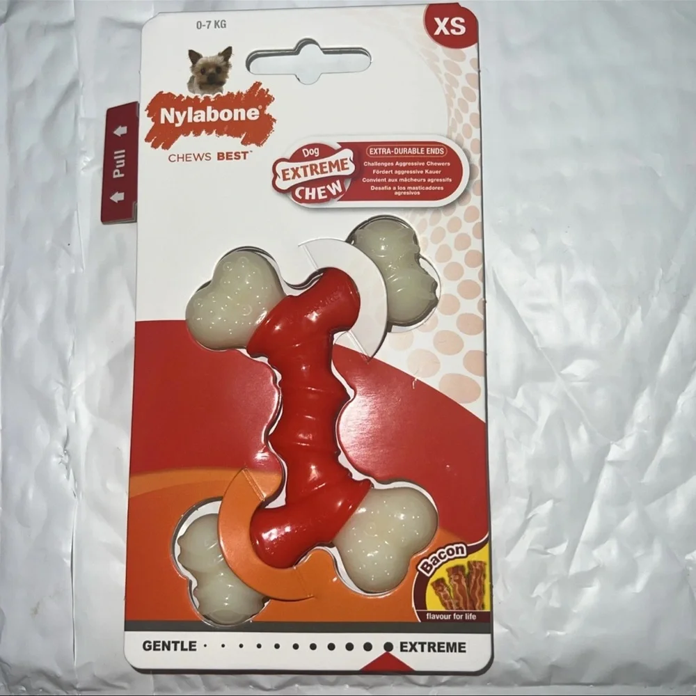 2 Different Nylabone Chews for Xs Dogs Bacon Flavor  See Details For Specifics